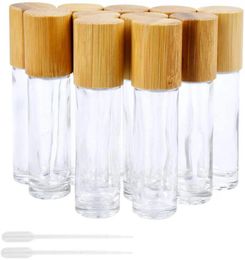 Storage Bottles Glass Metal Roller Ball 12pcs Refillable Bottle 10ml Roll On For Essential Oil Vials Cosmetic Container Bamboo Lids