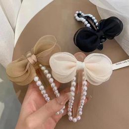 Hair Accessories French Elegant Large Bow Pearl Clip Fashion Grips Duckbill Clips Sweet Advanced Girly Temperament