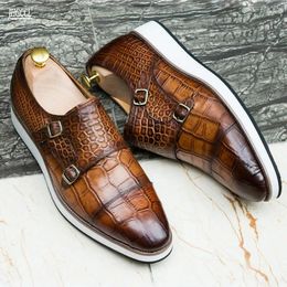 Casual Shoes Genuine Cow Leather Men Causal Loafer Men's Flats Luxury Crocodile Pattern Patent Slip On Formal Loafe A19