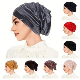 Ethnic Clothing Classic Velvet Turbans For Women Vintage Solid Color Pleated Head Wraps Elastic Scarf Casual Chemo Cap Ramadan Hats