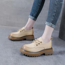 Casual Shoes English Style Small Leather Top Layer Cowhide Lefu Women's Tall Matsuke Thick Sole Lace Up Single