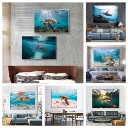 Sea Turtle Painting Art Print Ocean Turtle Poster Wall Art Picture for Bathroom Decoration Kids Bedroom Decor Canvas Prints