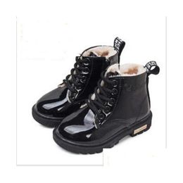 Boots Autumn Winter Kids Girls Martin Children Boys Ankle Zip Snow Boot Shiny Patent Leather Baby Toddler Shoes Size Drop Delivery Bab Dhq7H