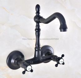 Bathroom Sink Faucets Oil Rubbed Bronze Basin Mix Tap Dual Handles Wall Mounted Kitchen Mixer Faucet Nnf457