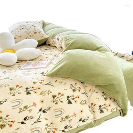 Bedding Sets Winter Milk Fibre Four-Piece Double-Sided Velvet Coral Fleece Quilt Cover Flannel Bed Sheet Three-Piece