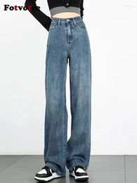 Women's Jeans Fotvotee High Waisted Baggy Women Wide Leg Pants Straight Full Length Trousers Boyfriend Streetwear Blue Vintage Clothes