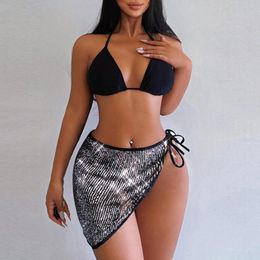 Women's Swimwear Womens String Bikini Swimsuits Solid Sexy Micro Triangle Bikinis Bandage Black White Sets For Women Beach 3pc