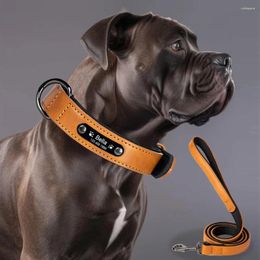 Dog Collars Name With Leash Unti Lost Engrave Sturdy Leather For Small Large Pet Accessories