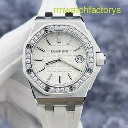 Perfect AP Wristwatch Royal Oak Offshore Series 67540SK Womens Watch White Plaid Dial With Precise Steel Original Diamonds 37mm Quartz Watch