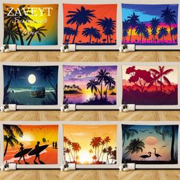 Tapestries ZAVEYT Trendy Sunset Beach Coconut Tree Silhouette Tapestry Wall Hanging Cloth Home Room Decor Gifts Polyester Print 75x58cm