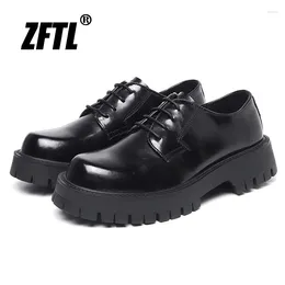 Casual Shoes ZFTL Men's Man Black Small Leather 2024 Thick Sole Heightened All-match British Style Heel Lace-up