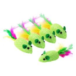 Cat Toys New Green Braidedartificial Feathe Mouse Toy With Funny Sounds Supplies Scratch Resistant Animal Drop Delivery Home Garden Pe Dhhvj