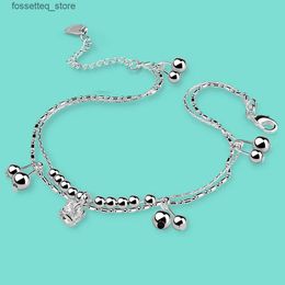 Anklets Bohemia Little Bead Crown Tassel 925 Sterling Silver Anklet for Women Foot On Leg Chain Barefoot Jewellery Anklets 27cm L46