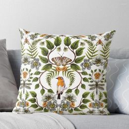 Pillow Spring Reflection - Floral/Botanical Pattern W/ Birds Moths Dragonflies & Flowers Throw Sitting