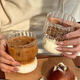 Wine Glasses 2pcs Transparent Coffee Cup Drinking Cocktail Vertical Stripe Heat-resistant Ice Cream Milk Juice Cups Drinkware