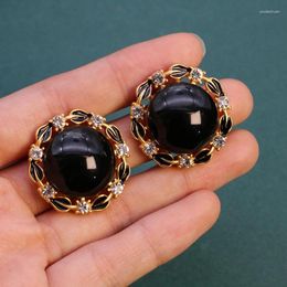 Stud Earrings Round White Black Resin Vintage Elegant Accessories For Women