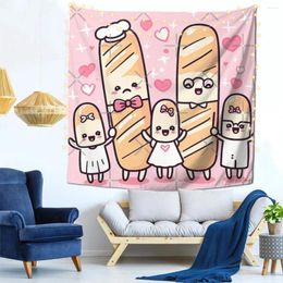 Tapestries Adorable French Little Baguette Family With Pink Wall Decor Tapestry Modern Decorative Holiday Gift Polyester Delicate