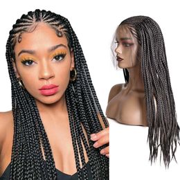 Long Lace Front Frontal Wigs Heat Resistant Braided Wig Synthetic Hair Wigs with Highlights