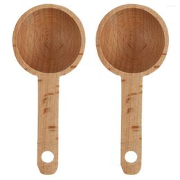 Coffee Scoops 2 Pcs Wooden Measuring Spoon Scoop Powder Long Handle Milk Durable Bean Kitchen Spoons