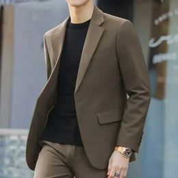 S6XL Mens Business Casual Suit Korean Style Trendy Slim Fit 2 Piece Set Solid Color Blazer Pants Groom Wedding Dress Party 240326