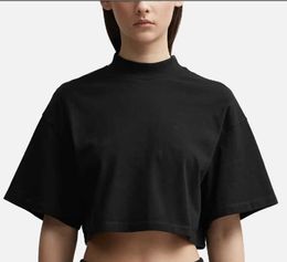 100% Cotton Tshirts Women Oversize Mock Neck Crop Top Custom Sexy Style Tee Vector Cropped T-shirt