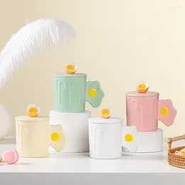 Mugs Creative Ceramic Mug With Egg-shaped Handle Cute Lid Spoon Coffee Cup Couple Cartoon Home Decoration Drinking Utensils