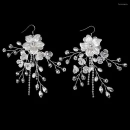 Dangle Earrings Handmade Rhinestone Flower For Women Accessories Silver Colour Bridal Wedding Drop Earring Trendy Party Jewellery Gifts