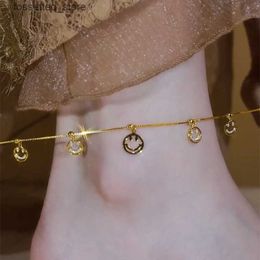 Anklets Shining U Synthetic Stone Anklet Smile light yellow Gold color Fashion Jewelry for Women Gift L46