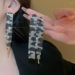 Dangle Earrings Black White Rhinestone Tassel Long Drop For Women Light Luxury Temperament Party Jewelry