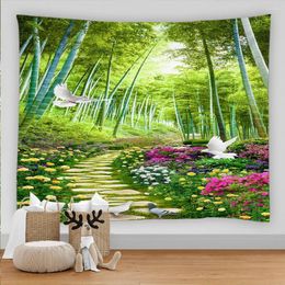 Tapestries 3D Landscape Tapestry Hippie Wall Bohemian Decoration Natural Flowers Birds Bamboo Scenery Bedroom Dormitory