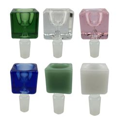 Square Cube Smoking Glass Bowls Slide 14mm 18mm Philtre Thick Bowl Joints For Bongs Hookah Water Pipe LL