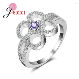 Cluster Rings Luxury Women 925 Sterling Silver Needle Jewellery 4 Prong Setting Cubic Zircon Crystal Wedding Engagement Ring For Female