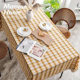 Table Cloth Vintage Artistic Plaid Tablecloth Tassel Long Dining TV Cabinet Round Coffee