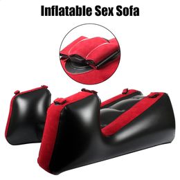 Sex Furniture Aid Inflatable With Straps Flocking PVC Adult Games Split Leg Sofa Mat Sex Tools For Couples Women Sex Chair Bed 240402