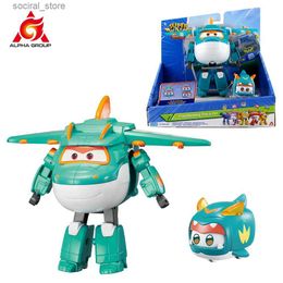Action Toy Figures Super Wings 2-Pack Set 5 Inches Transforming Tino Transform in 10 steps + Tino Pet with Light Airplane Robot Action Figures Kid L240402