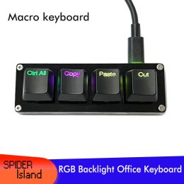 Keyboards Office Keyboard Mini Copy Paste Cut Multifunction RGB Backlight 4 Key LED Macro Programmable Custom Keyboard for Windows MacOS