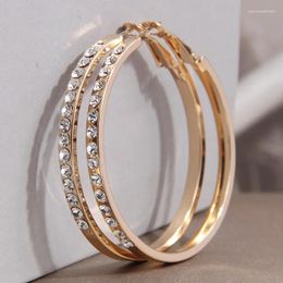 Stud Earrings 50mm Big Hoop For Women Girls Circle Crystal Rhinestone Gold Silver Colour Round Earings Party Gift