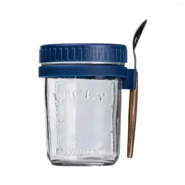 Wine Glasses Overnight Oats Jars Portable Oatmeal Container With Measurement Marks Airtight Wide Mouth Mason Lid And Spoon