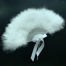 Decorative Figurines Custom Wedding Feather Hand Fan With Silver Pears Luxury Dance Bride Held Po Props Favours Abanicos Para Boda