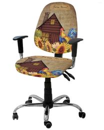 Chair Covers Farm Sunflower Rooster Vintage Elastic Armchair Computer Cover Stretch Removable Office Slipcover Split Seat