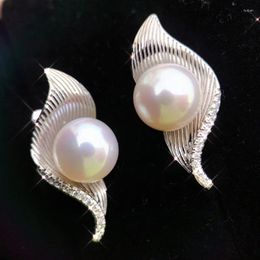 Stud Earrings MeiBaPJ DIY Empty Holder 9-10mm Natural Semiround Pearls 925 Silver Fine Wedding Jewellery For Women