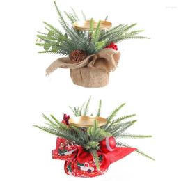 Candle Holders Wrought Iron Candlestick Christmas Tree Holder Red Berries Pinecone Candelabra Stand Table Ornament Gift