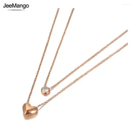 Choker JeeMango Bohemia Design Double Layer Heart Pendant Necklaces For Women Stainless Steel CZ Crystal Chain Necklace JN20149