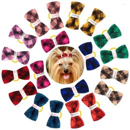 Dog Apparel 10PCS Plaid Daily Grooming Hair Bows Classic Cotton Cat Bowknot Hand-made Puppy Headwear Rubber Bands For Small Products