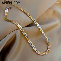 Chains ANENJERY 316L Stainless Steel Tricolor Hand Braided Necklace Europe And America Cuban Chain Ladies Party Jewelry