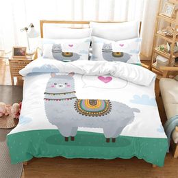 Bedding Sets 3D Cute Alpaca Duvet Cover King Polyester Cartoon Animal Set Lovely Sheep Comforter For Girls Boys Bedroom Decor