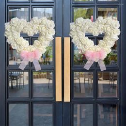 Decorative Flowers Rose Wreath Realistic Flower With Bow-knot For Wedding Party Love Heart Artificial Garland Front Door Decoration 3