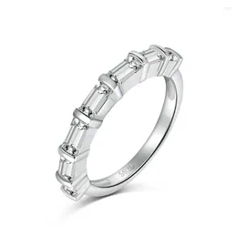 Cluster Rings S925 Sterling Silver Ring Women's Rectangular Ladder Zircon Row Diamond Foldable Index Finger Jewellery