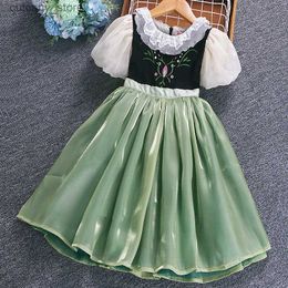 Girl's Dresses Anna Frozen Baby Dress Korean Baby Girl One-piece Dress Summer And Spring Green Dress Anna Cosplay For Kids 3 To 10 Years old L240402