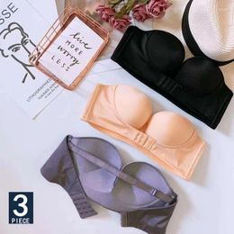 Bras FINETOO 3PCS/Set Strapless Front Exposure Bra Sexy Women Bralette Underwear Brassiere Lingerie Invisible For Female A/B CUP